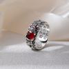 Anillo de sutra del corazón con seis palabras verdaderas y granate de la suerte, anillo ajustable Pixiu, transportador retro, sapo dorado agresivo