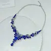 Set de Collar y Pendientes Retro Azules con Pedrería para Mujer, Lujo Accesible Collar Elegante, Hija de la Alta Sociedad Vestido de Noche, Accesorios de Novia
