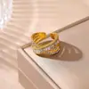 Anillo Abierto de Cruz de Zirconia Incrustada de Diamante Estilo Nuevo Simple y de Moda Transfronterizo Anillo de Lujo Ligero Estilo Frío