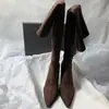 Primer Encuentro Botas Elásticas de Temporada Punta Fina Tacón Alto Botas Largas Gamuza Ajustadas Cremallera Lateral Tacón Fino Ajustadas a la Pierna Botas Hasta la Rodilla