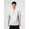Sudadera Henley Negra Desestructurada de Hombro Regular para Hombre Primavera Holgada Manga Larga Camiseta Americana de Peso Pesado Top Adelgazante