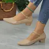 Zapatos Mary Jane de Mujer Estilo Nuevo con Punta Fina, Tacón Grueso, Piel Suave, Tacón Medio, Corte Bajo y Adecuados para el Trabajo