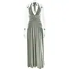 Moda Feminina Europeia e Americana 2026 Vestido de Noite Estilo Banquete com Fenda Alta, Saia Longa, Sexy e Elegante com Gola Halter, Ajuste ao Corpo, Sem Costas