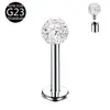 Brincos de Labret para Unha de Lábio com Bola Full Diamond Revestida Shambhala em Titânio G23 Rosca Interna 0.9 Joias de Piercing em Liga de Titânio F136