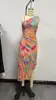 Moda de Verano para Mujer para Comercio Exterior, Estilo Europeo y Americano, Sitio Independiente, Aliexpress, Vestido de Tirantes Cruzados Plisado Estampado de Un Solo Hombro Sin Mangas Inspirado en Diseñador