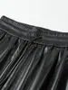 Pantalones de Piel para Mujer, Pantalones de Piel de Oveja, Cintura Elástica, Cintura Alta, Adelgazantes, Pierna Recta, Pantalones Anchos Holgados, Pantalones Largos, Tallas Grandes