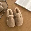 Zapatos cálidos de felpa con hebilla cuadrada de estilo suave para mujer, estilo otoño e invierno 2026, para uso en exteriores, suela suave engrosada, slip-on, forrados de piel, zapatos de algodón