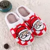 Pantuflas de Algodón Grueso de Santa Claus Rojas Nuevas Transfronterizas, Pantuflas Gruesas de Felpa para el Hogar con Ambiente Navideño
