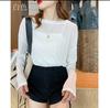 Top de Manga Larga Casual de Cuello Redondo de Alta Gama de Estilo Perezoso Europeo y Americano Transfronterizo Nuevo Holgado Adelgazante Color Sólido Amazon