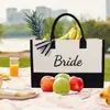 Bolsa de Lona para Boda Transfronteriza con Múltiples Personajes, Bolsa de Mano para Novia/Sra. con Moño en Contraste Blanco y Negro