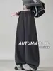 Calça de Moletom Cinza Estilo Americano Feminina Outono 2026 Nova Solta Cintura Alta Caimento Casual Perna Larga