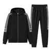 Conjunto Deportivo Casual de Dos Piezas para Hombre Talla Grande de Primavera y Otoño, Sudadera con Capucha, Conjunto de Cárdigan Moderno, Estampado al por Mayor