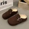 Zuecos Estilo Birkenstock de Suela Gruesa, que Aumentan la Altura, Forrados de Felpa, con Piel en la Punta Cerrada, Medias Pantuflas para Mujer, Calzado para Exteriores, Nuevos Zapatos de Algodón de Invierno 2025