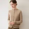 Cardigan de Punto Grueso de Cachemira Calibre Siete 2026 Otoño/Invierno Nuevo Dobladillo Enrollado Cuello Semi Alto Color Sólido Holgado Top para Mujer