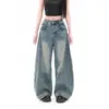 Jeans de Trabajo Retro Americano Scimitar Agrietado para Mujer, Otoño 2025 Nuevos Pantalones Anchos de Pierna Recta de Sicomoro