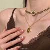 [Piedra de ojo de tigre retro] Nuevo collar Maillard de doble capa apilada para otoño e invierno 2024, elegante gargantilla de cuerda de cuero para mujer