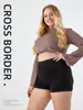 Shorts de Mezclilla Deportivos Cruzados Europeos y Americanos Talla Grande para Mujer de Cintura Alta Ajustados Transpirables Adelgazantes con Doble Bolsillo