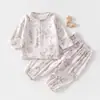 Conjunto de Gaze para Bebê Roupas de Casa para Bebê Manga Longa Top de Fibra de Bambu Calça Roupas de Verão com Ar Condicionado para Crianças Meninos Meninas