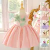 Vestido Nuevo Estilo para Niña con Capullos de Flor de Satén Florales Tridimensionales, Vestido de Princesa Abullonado para Fiesta de Cumpleaños Infantil, Vestido de Gala