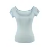 7712-2026 Estilo Novo Primavera/Verão Top Casual Decote Quadrado Desejo Puro para Mulheres, Camiseta Sexy de Manga Curta com Caimento Ajustado