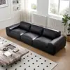 Sofá de cuero negro para sala de estar, adecuado para espacios grandes y pequeños, diseño minimalista moderno, sofá negro de forma rectangular de líneas rectas