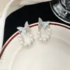 Pendientes de Mariposa Diamante Azul Perla de Imitación para Mujer Verano Dulce Diseño de Nicho Pendientes Nueva Tendencia al por Mayor