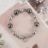 Pulseira de Pérolas Coloridas com Contas de Corte Estrelado, Geométrico Vintage de Alto Padrão com Gradiente Totalmente Cravejado, Contas de Vidro Cinza Genuínas