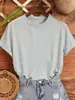 Talla Europea Transfronteriza Talla Europea Independiente Camiseta de Algodón para Mujer del Milenio Color Sólido Camiseta Casual Cuello Redondo Top de Verano