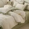 Juego de ropa de cama de cuatro piezas de terciopelo de leche, funda de edredón de forro polar y engrosada de vellón de coral para invierno, juego de sábanas cálidas apto para estudiantes