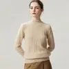 Suéter de punto trenzado 100% cachemira pura con cuello semi-alto para mujer, nuevo top base cálido ajustado para otoño e invierno