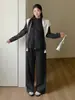 Traje deportivo casual para mujer talla grande, nuevo estilo otoño 2026, chal con cuello mao pequeño, conjunto simple de dos piezas 315316