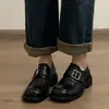 Zapatos de Mujer de Estilo Británico Versátiles con Punta Cuadrada y Tacón Grueso para Otoño e Invierno, Mocasines Retro de Suela Gruesa que Aumentan la Altura, Zapatos Pequeños de Cuero