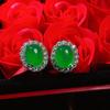 Venta al por mayor de pendientes nuevos con incrustaciones de diamantes, calcedonia verde hielo de gran tamaño, superficie de huevo, pendientes de temperamento de jade y ágata, pendientes de regalo