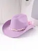 Sombrero de Vaquero de Fieltro Dulce y Picante, Cálido y Protector del Sol, con Lazo de Perlas y Cinta, Sombrero de San Valentín para Mujer, Sombrero Atmosférico