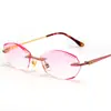 Monturas de Gafas sin Marco Terminadas para Mujer, Monturas de Gafas para Miopía de Titanio Puro Ultraligeras, Monturas de Gafas de Moda Fotocromáticas con Borde Cortado a Diamante