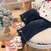 Pantalones de Peluche para Niña Otoño/Invierno 2026 Estilo Nuevo Jeans para Niños Pantalones Cálidos de Pierna Recta Larga para Bebé Micro-campana