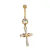 Piercing de ombligo de acero inoxidable 316L europeo y americano transfronterizo con circón dorado, colgante con gota de aceite