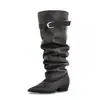 Botas apiladas plisadas de punta única, nuevo modelo primavera 2026, circunferencia de pantorrilla ancha, botas largas con hebilla de cinturón, botas altas de montar