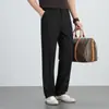 Pantalones Casuales para Hombre Primavera/Verano Pantalones de Traje Rectos de Seda Cintura Elástica Delgados No Planchar Sensación de Hielo Pantalones de Lino para Hombres Jóvenes