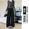 Pantalones grises para mujer 2026 nuevo estilo otoño pantalones casuales holgados rectos de cintura alta pantalones de pierna ancha estrecha