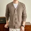Cardigã de tricô masculino, suéter de manga curta casual para o trabalho, cor sólida, design simples, adequado para primavera e outono