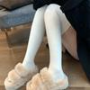 Meias estilo preppy com costura de renda acima do joelho femininas outono e inverno cor sólida listras verticais compressão perna fina meias de coxa alta
