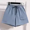 Tiro Real de Shorts de Verano para Mujer de Mezclilla con Cordón, Cintura Alta, Adelgazantes, Delgados, Holgados Rectos de Pierna Ancha, Tallas Grandes, Algodón, Largo de Cinco Puntos