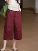Calças Femininas de Verão Confortáveis Pantalonas Cropped Respiráveis Algodão Linho Cintura Elástica Soltas Modeladoras Artísticas Retrô Casuais
