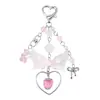 Ins Dulce Femenino Estilo Universitario Vidrio Flor Oso Lazo Fresa Corazón Alas Llavero DIY Colgante de Bolsa