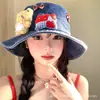 Bonito Sombrero de Pescador de Mezclilla con Lazo de Oso para Mujer, Ala Ancha de Verano, Sombrero de Sol para Adelgazar la Cara con Chal, Moderno