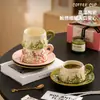 Juego de Regalo Práctico de Cerámica para Taza de Café y Platillo, Taza Personalizada para el Té de la Tarde, Sensación de Lujo Ligero y Gama Alta, Regalo Festivo