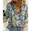 Camisa de Halloween Transfronteiriça para Mulheres no Outono e Inverno Estampa Digital 3D Camisa da Moda Acessível de Luxo para Mulheres com Mangas Longas de Alta Qualidade