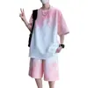 Camisetas de Manga Curta de Verão para Adolescentes, Tops Estilosos com Gradiente Soltos de Marca da Moda para Meninos do Ensino Fundamental, Conjuntos de Meia Manga para Meninos