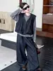 Conjunto de tres piezas para niñas: chaleco retro y pantalones de pierna ancha, nuevo estilo casual suelto de mezclilla para primavera y otoño para niños mayores